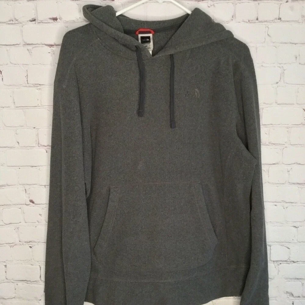 The North Face Gray Long Sleeve Hooded Pockets Fleece Hoodies Sweatshirt Men‎ M